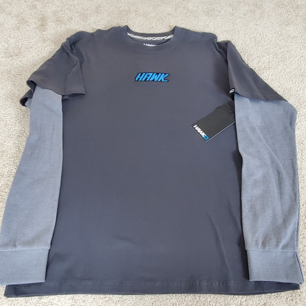 Tony Hawk Tshirt Size Large Gray Faux Layered Long Sleeve Embroidery Hawk NWTGS